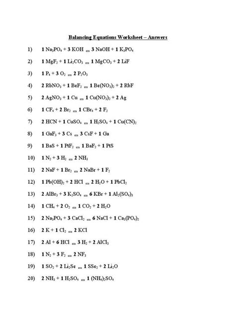 stoichiometry worksheet  answers balancing equations worksheet answers