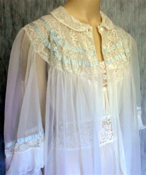 vintage sheer nylon and lace negligee set nightgown and robe