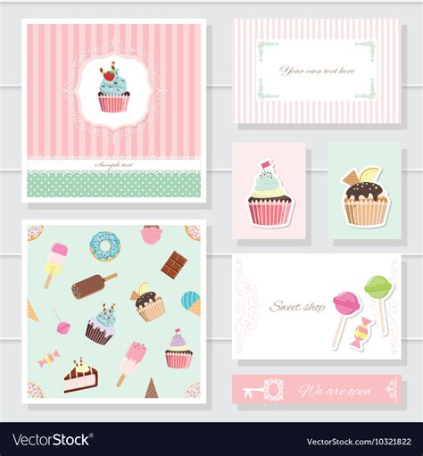cute card templates set  sweets royalty  vector
