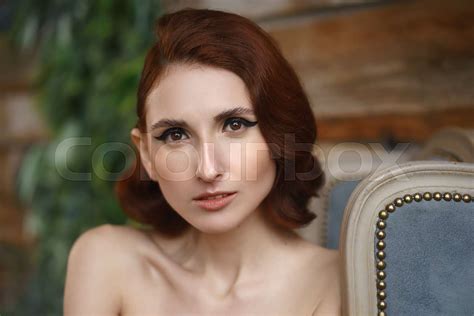 Concept Fashion Beauty Pretty Redhead Thin Lean Young Woman Head And