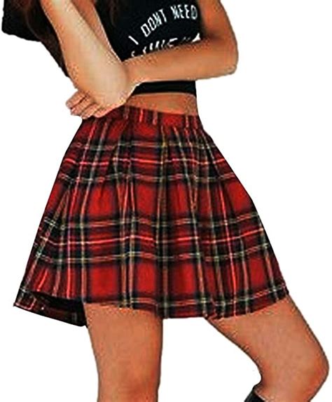 ohq jupe rayée à carreaux rouge Écossais ecossais filles uniforme jupes