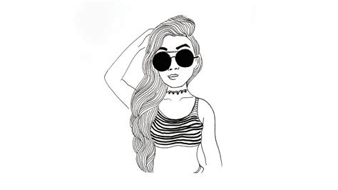 How To Draw A Girl With Sunglasses Girl Drawing With Pen Step By Step