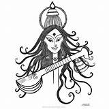 Saraswati Xcolorings Veena sketch template