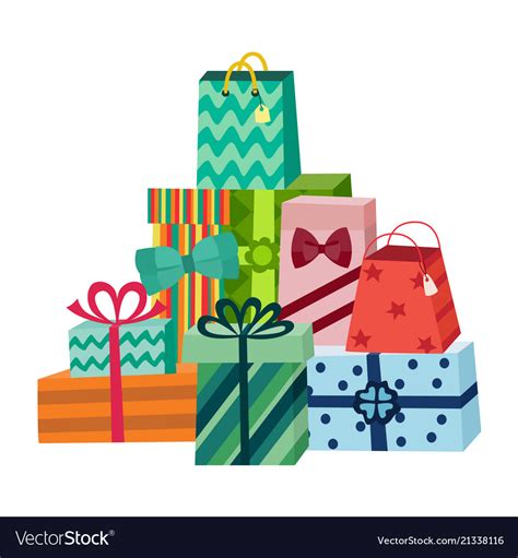 cartoon present gift box ribbon bow pile vector image