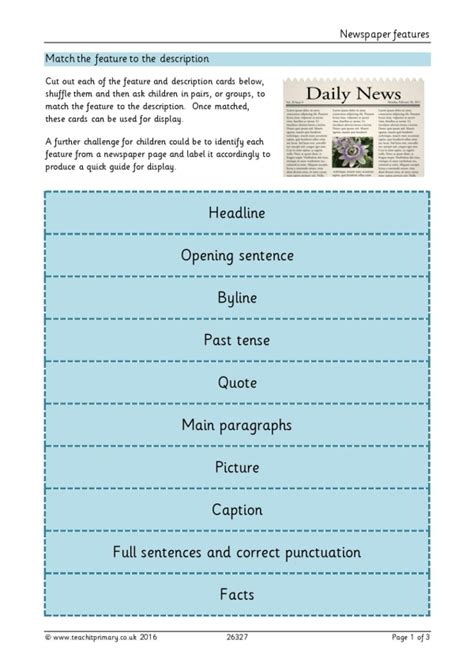 features   newspaper activity ks english teachit