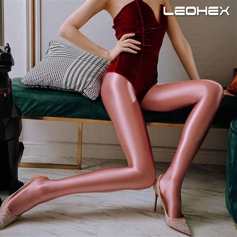 leohex satin glossy pantyhose sexy stockings shiny yoga pants leggings
