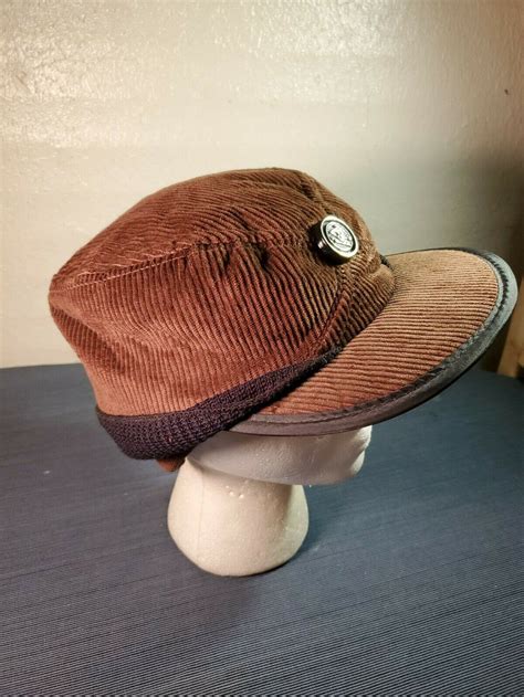 vintage brown corduroy ski cap hat cadet size  hb etsy