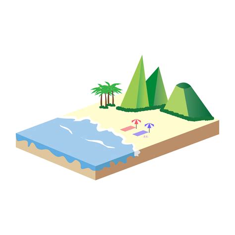 2 5d sandy beach vector design with the green hill concept sandy beach