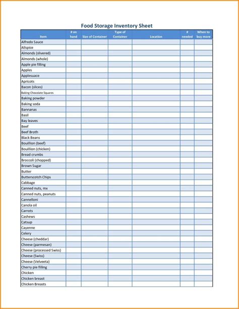 ms excel printable pantry inventory template excel templates gambaran