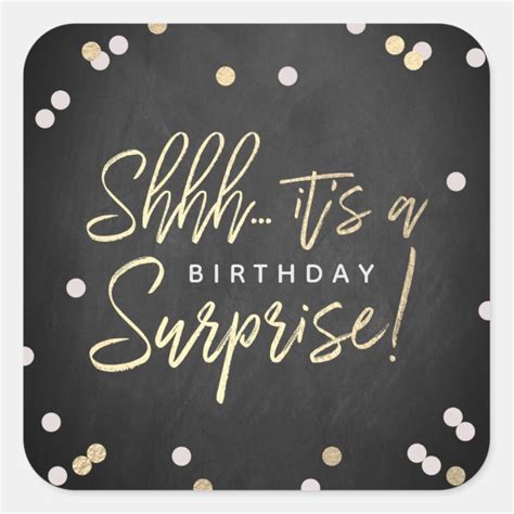 shhh surprise birthday party favor square sticker zazzle