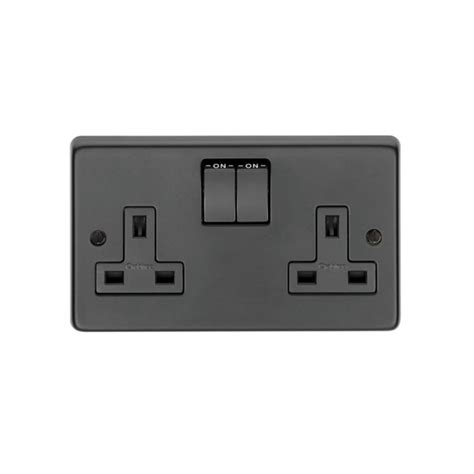 matt black double 13 amp switched socket period home style