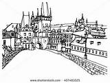 Prague Sketch Line Czech Republic Town Outline Old Street Hand Illustration Drawn Buildings Drawings Scene sketch template