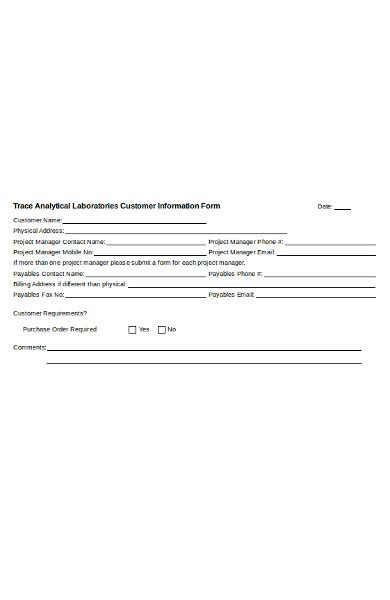 customer information forms   ms word excel