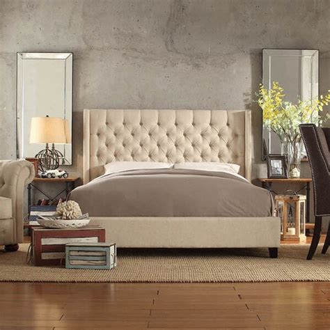 Inspire Q Naples Beige Linen Wingback Button Tufted Upholstered Bed