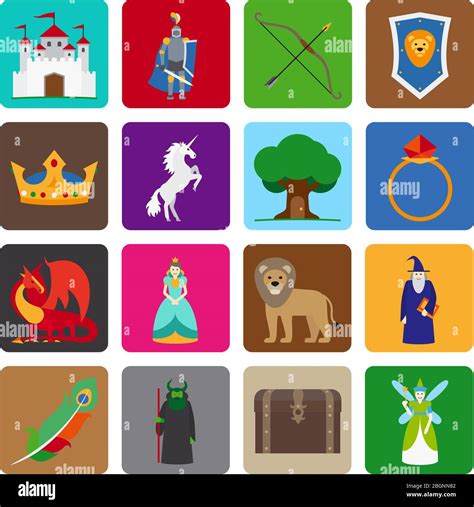 fairy tale flat icons fairytale game colorful symbols vector
