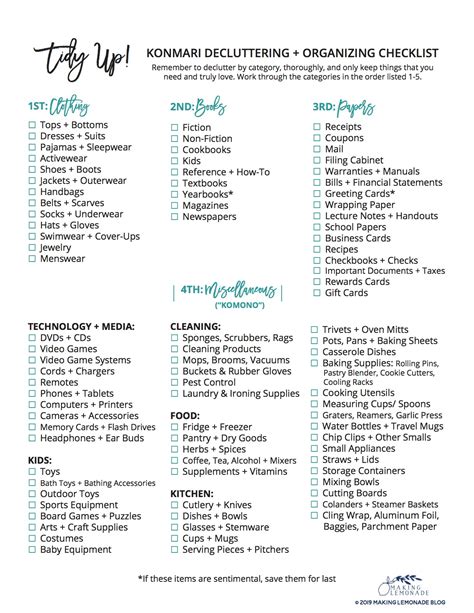 ultimate  printable decluttering checklist  konmari success