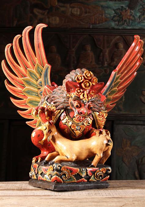 unique wooden balinese style garuda statue  wings outstretched
