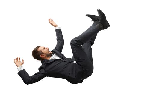 falling and screaming businessman in formal wear over white back skip