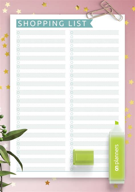 printable shopping list template casual style