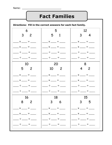 fact families worksheet  grade