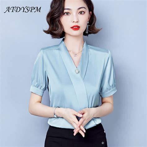 korean fashion women blouses shirts summer elegant vintage office lady
