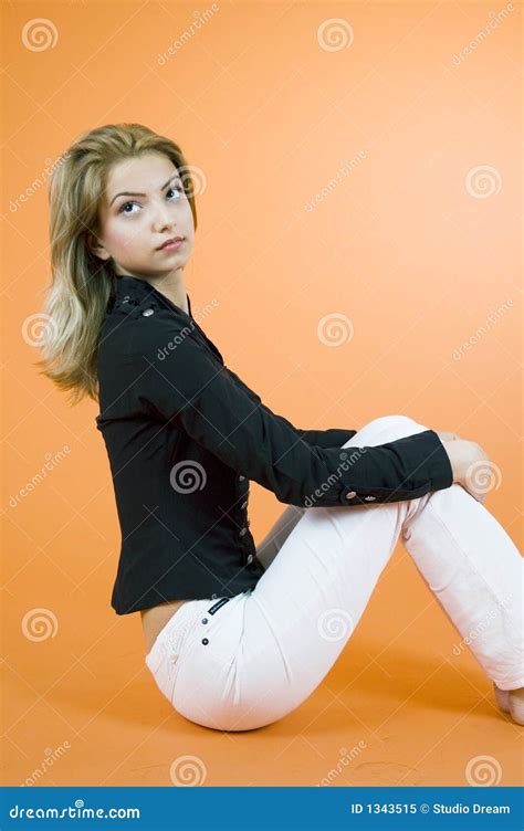 woman sitting  glancing  stock image image  cute