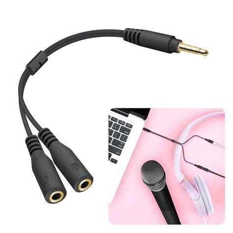 mm female  dual mm male gold plated mic audio  splitter adapter cable  cellet black