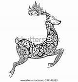 Coloring Adult Deer Pages Christmas Reindeer Stress Vector Zentangle Anti Ornamental Tribal Patterned Tattoo Poster Print Hand Stock Illustration Animal sketch template