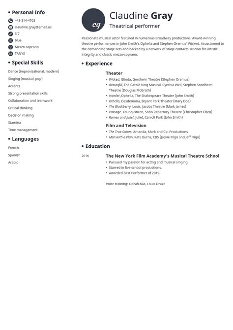 theater resume template  examples writing guide