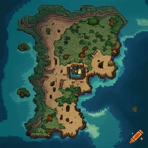 pixel art fantasy map  ruins  castel  jungle desert ocean