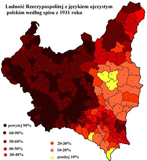 Map Of Polish Language Frequency In Poland In 1931 [1337x1473] R Mapporn