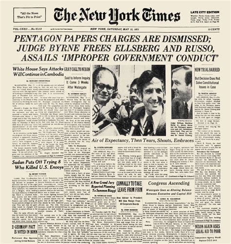 pentagon papers  nfront page    york times    reporting   dismissal