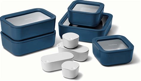 amazoncom caraway glass food storage set  pieces ceramic coated food containers easy