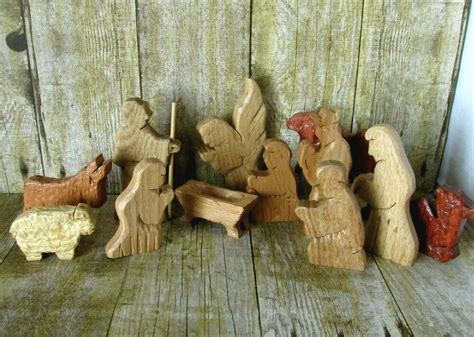 Handmade Nativity Wood Figures 12 Pc American Made Folk Art Primitive