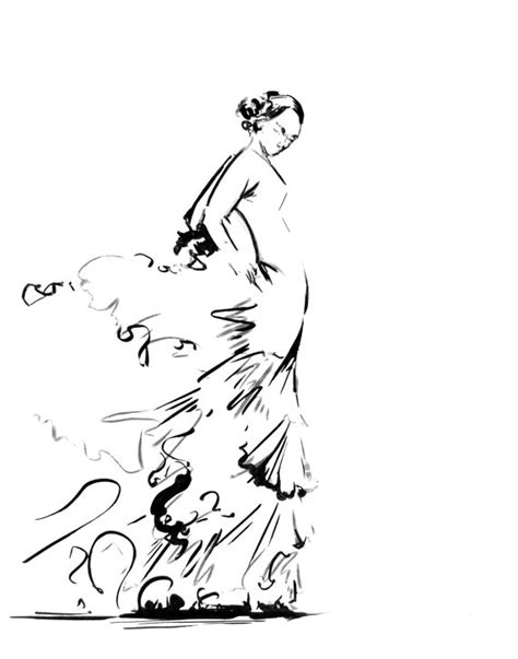 flamenco dancer print black  white dance art ink drawing matted art