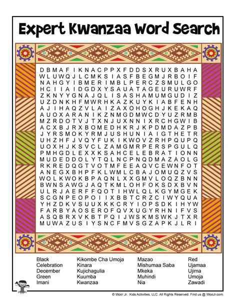 kwanzaa word search printable