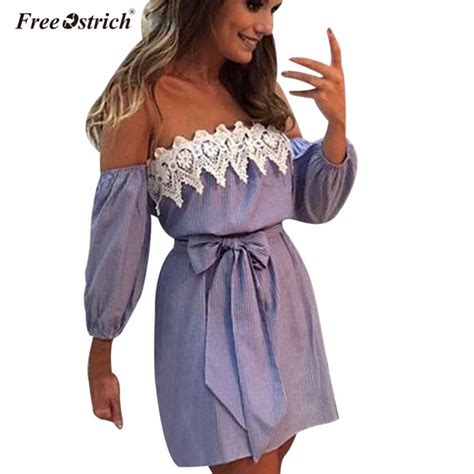 Free Ostrich Dresses Women Off Shoulder Dress Casual Short Sleeve Lace