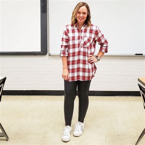 casual teacher outfit featuring faux leather leggings and a aid popover