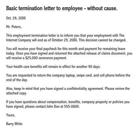 sample letter  termination  employment   collection letter template collection
