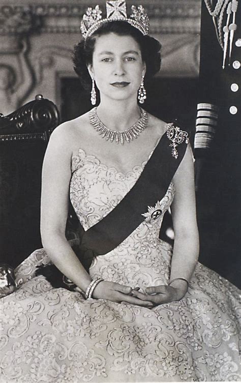 black white photograph portrait  queen elizabeth ii wearing