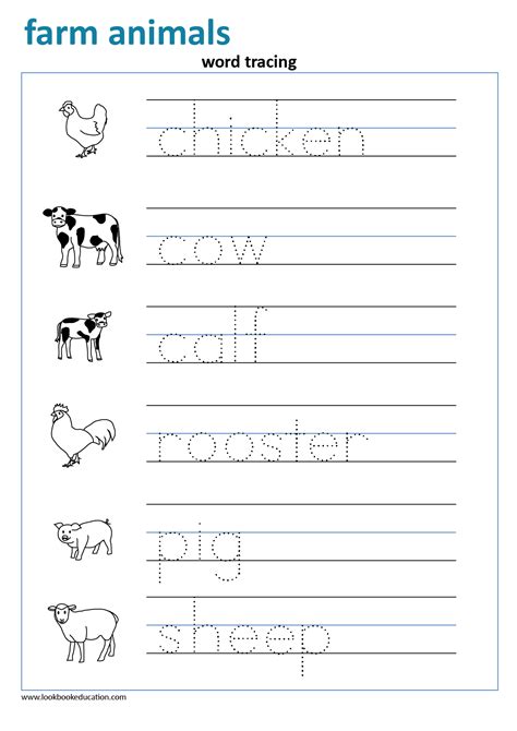 worksheet word tracing farm animals lookbook education
