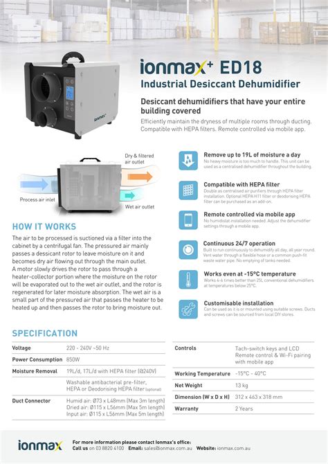 andatech ionmax ed18 industrial desiccant dehumidifier brochure