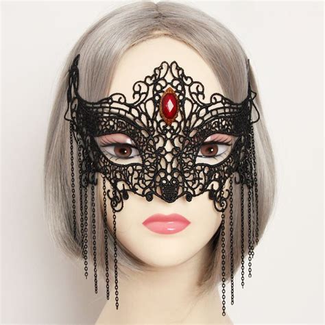 women sexy gothic stone tassel black lace cat masquerade face eye mask