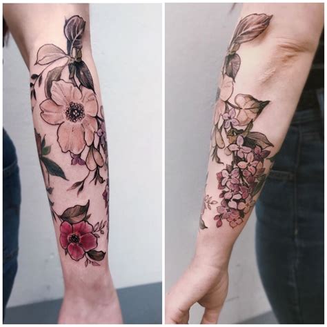 Two Images Show The Same Arm With Different Flowers On It And One Has A