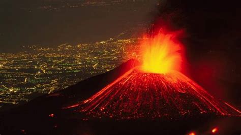 mt etna eruption spewed red fountains  lava   night sky