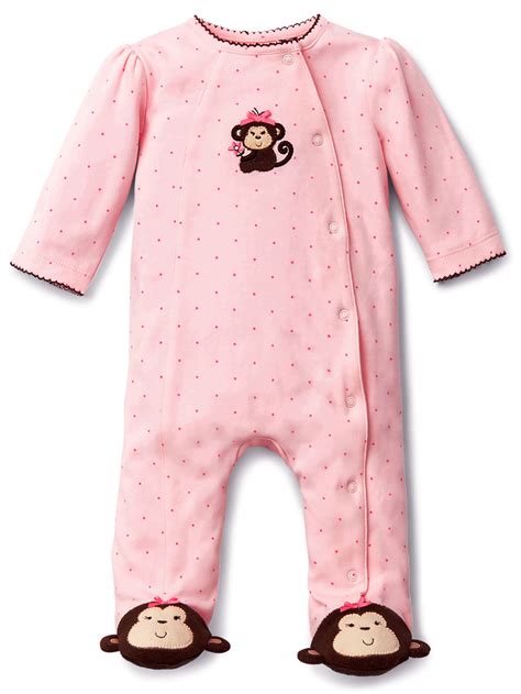 ltm baby pink  brown sweet monkey snap front footie pajamas  baby girls sleep  play