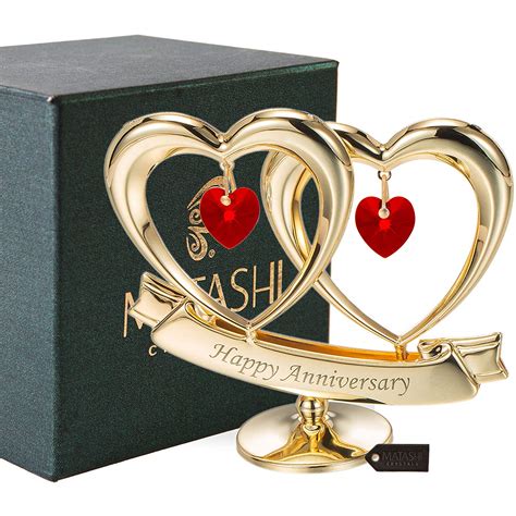 24k gold plated happy anniversary double heart figurine