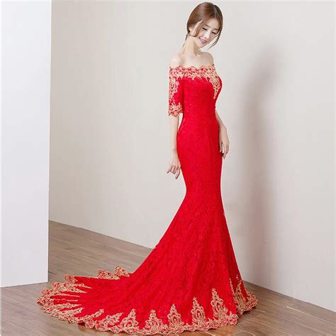 Red Lace Women Wedding Cheongsam Sexy Chinese Dresses Qipao Long Slim
