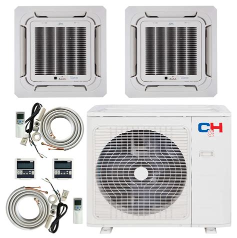 buy dual  zone   ductless mini split ceiling cassette air conditioner heat pump multi