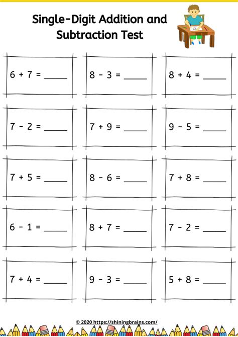 kindergarten addition  subtraction worksheets  digit addition